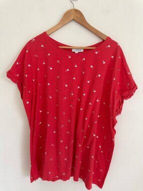 My Style Women Orange w/Silver Palm Trees Short Sleeve Pullover Top Size 3X